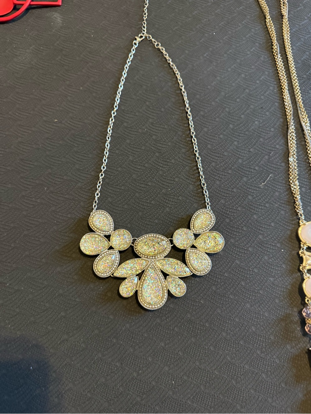 Sparkling Iridescent Statement Necklace - Silver Tone 12